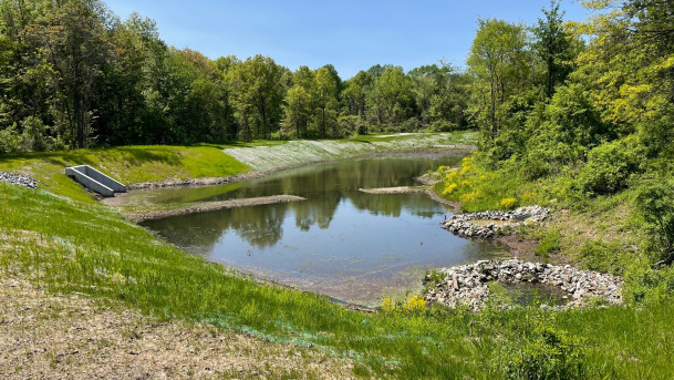 View of new enlarged detention pond.