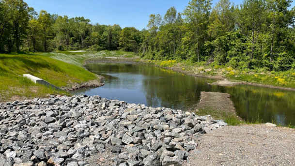 View of new detention pond looking northeast.