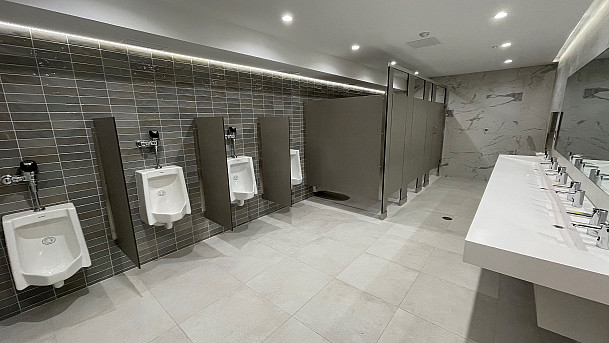 View inside new Men's restroom in Phy Ed.