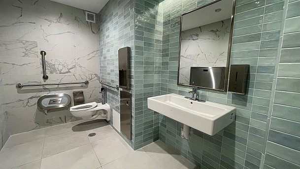 View inside new All Gender restroom in Phy Ed.