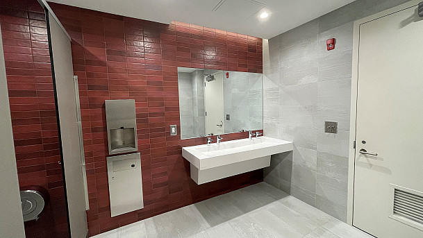 View inside new Women's restroom in Campus Center South.