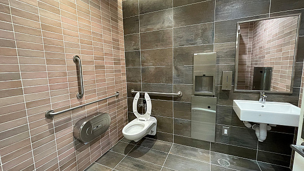 View of new All Gender restroom in Campus Center South.