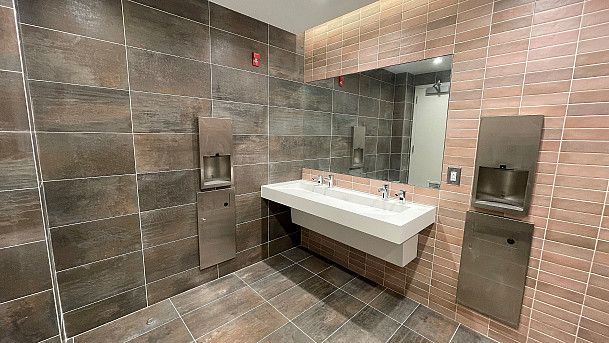 View inside of new Men's restroom in Campus Center South.