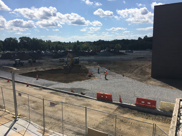 View of West 1 pedestrian Island under construction.