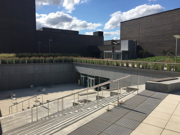 View of the Entry Pavilion Courtyard from the plaza level.