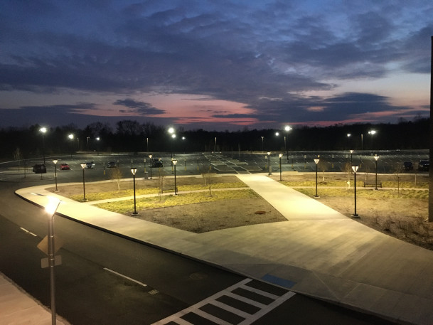 View of completed West 1 parking lot at night