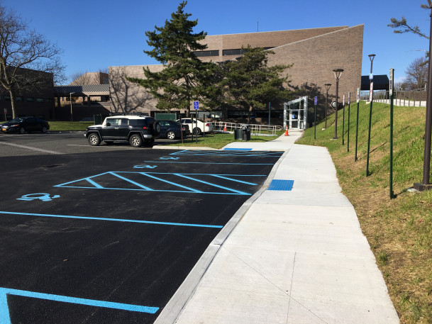 View of new accessible parking and pathway to Health Services.