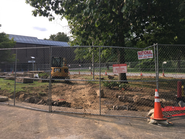 View of new parking and pathway under construction behind Natural Science.