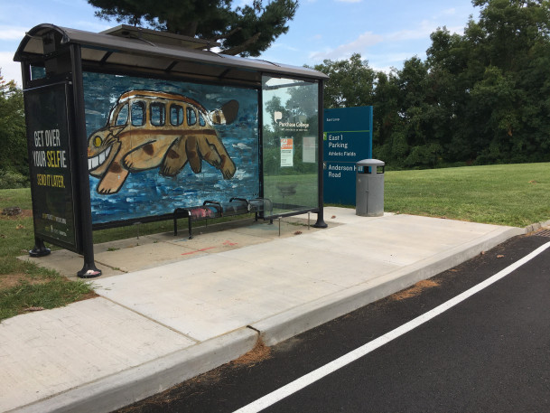 View of completed bus stop near Gym.