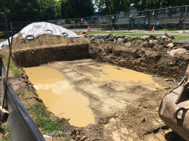 View of excavation for new stairs & ramp at the Central 3 parking lot.