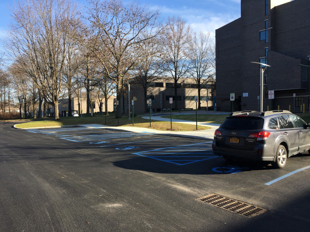 View of new accessible parking spaces behind the Natural Science building.