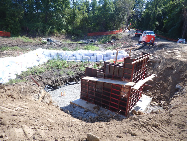 View of new headwall being installed.