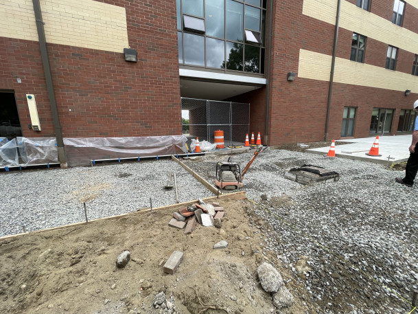 View of new sidewalks under construction.