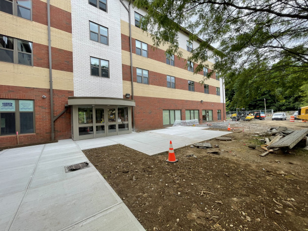 View of newly poured sidewalks.