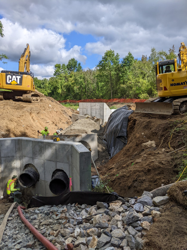 View of new detention pond under construction