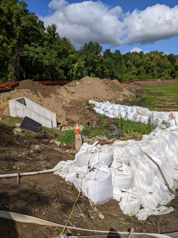 View of temporary protection as new headwall is constructed.