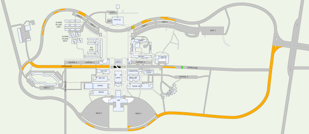 Map of identified campus roadways in need of repair