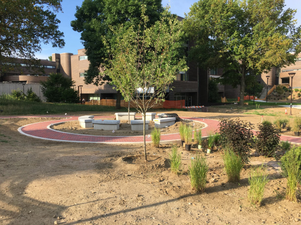 View of new meditation garden under construction