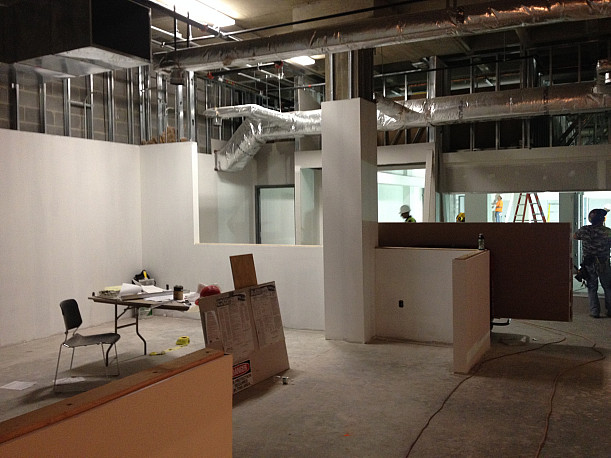 View of new open service area under construction