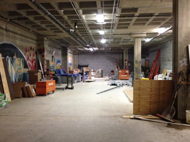 View of construction beginning in the Tunnel storage room.