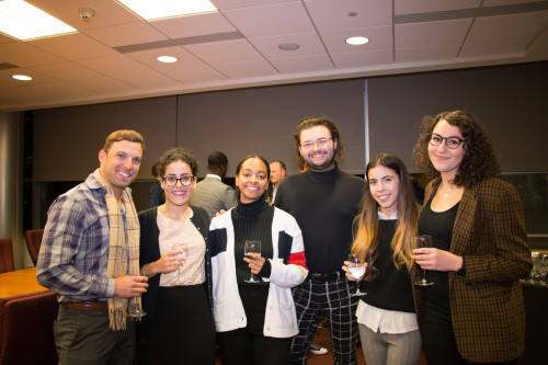 Purchase College Startup Pitching Competition: Danny Nardo (judge), Laura Ricciardi, (arts mgmt professor), Danellys Wong, Justin Hess '1...